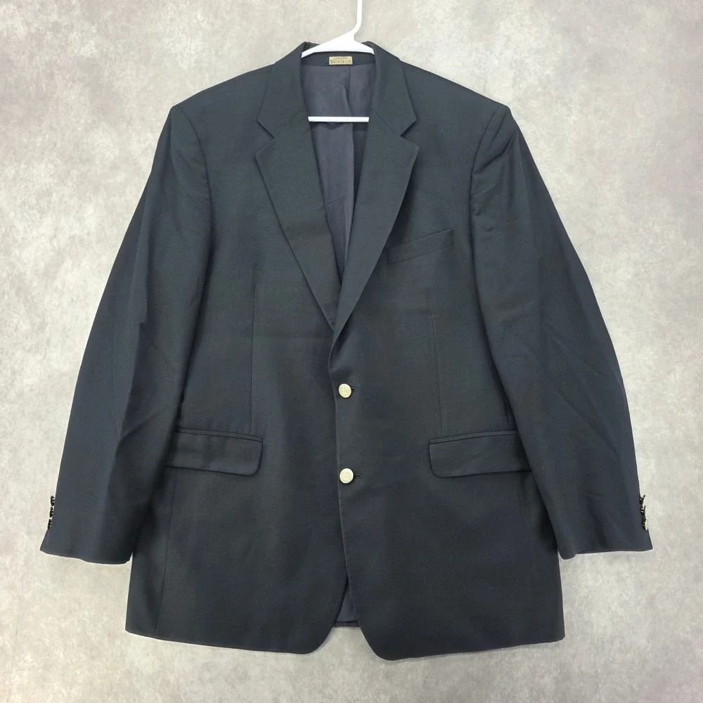 Brooks 346 Navy Blue Wool Cashmere Blazer Silver Crest Buttons Mens 46R Casual